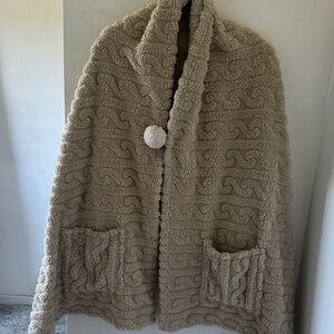 Coziest Tan Textured Blanket Wrap So Soft & Waem Shawl with Pockets